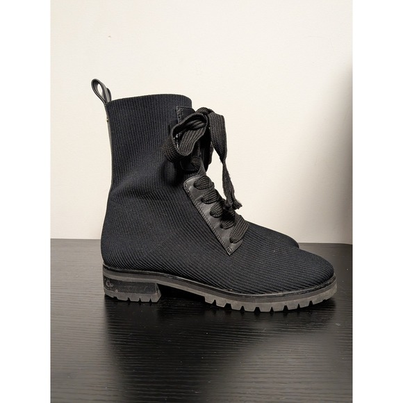 Kate Spade New York Knit Combat Boots Black Ribbed Lace Up Lug Sole Womens 8B - Picture 4 of 14